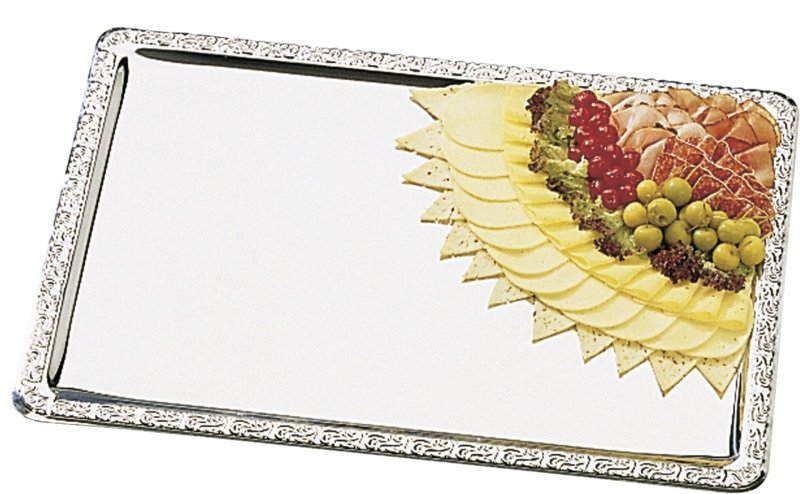 Serviertablett mit Barockrand Edelstahl 50x36cm (1)