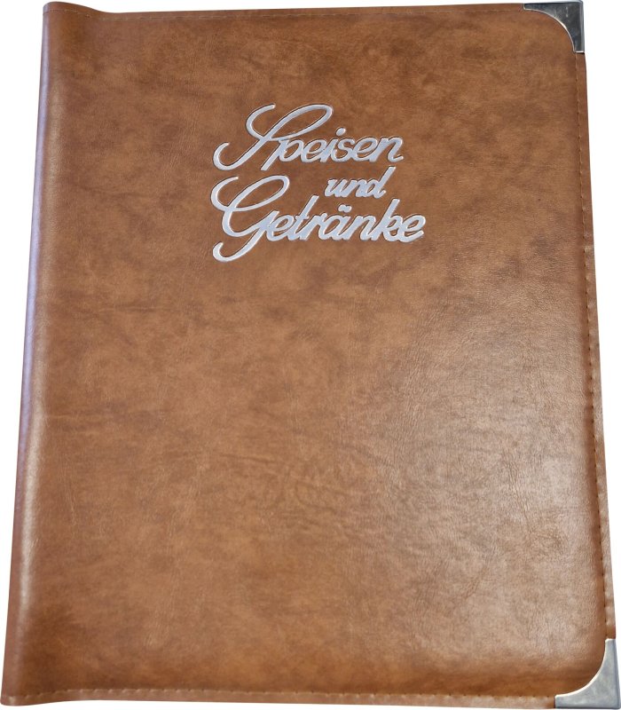 Speisekarte, Metallecken silber A4, hellbraun (1)
