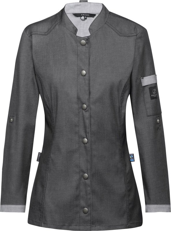 Kochjacke Damen, Bikerstyle, langarm, anthrazit Gr. S (1)