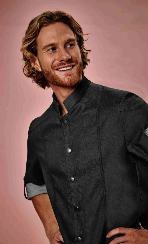 Kochjacke Herren, Bikerstyle, langarm, grün Gr. S (4)