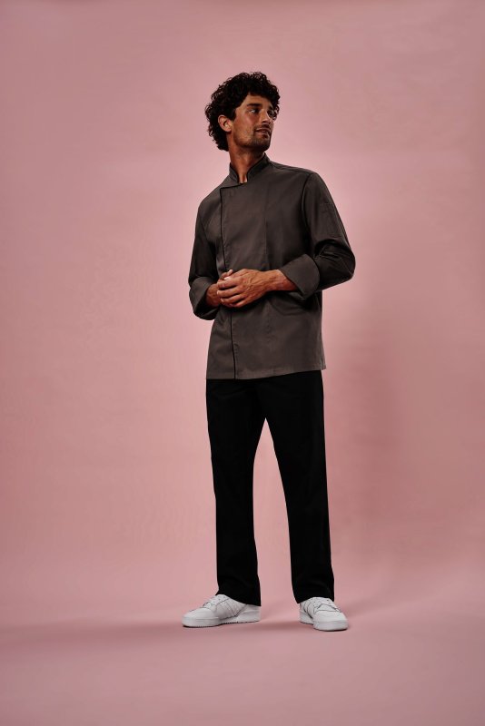 Kochjacke Herren, Armtasche, langarm, taupe Größe S (4)