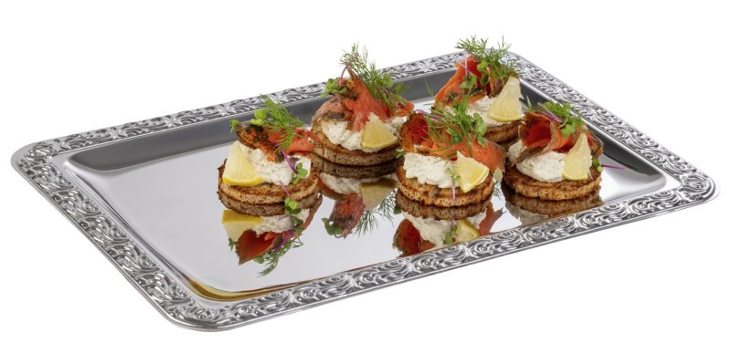 Serviertablett mit Barockrand Edelstahl 35x24cm (1)